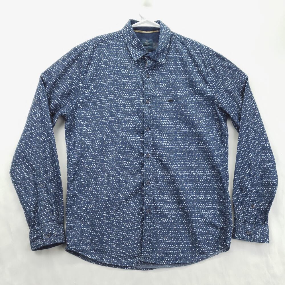 Turtle Sports Club Shirt Mens 40 Blue White Long Sleeve Slim Fit Button-Up